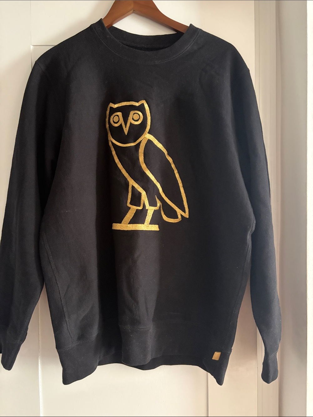 OVO Black Crewneck with Gold Owl Motif
